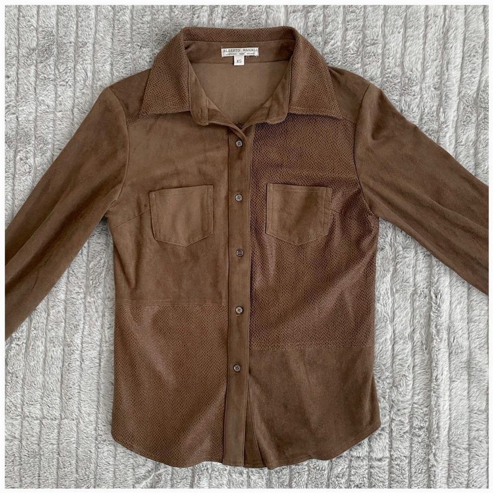 Alberto Makali brown snake print colorblock button-up